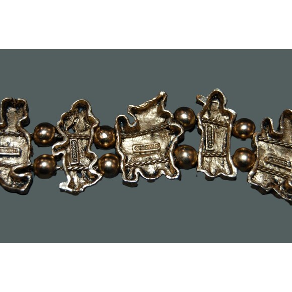 Vintage 1995 BG CLOWN Circus Charm Slide Slider BRACELET Gold Tone 8" Clowncore - Picture 9 of 10